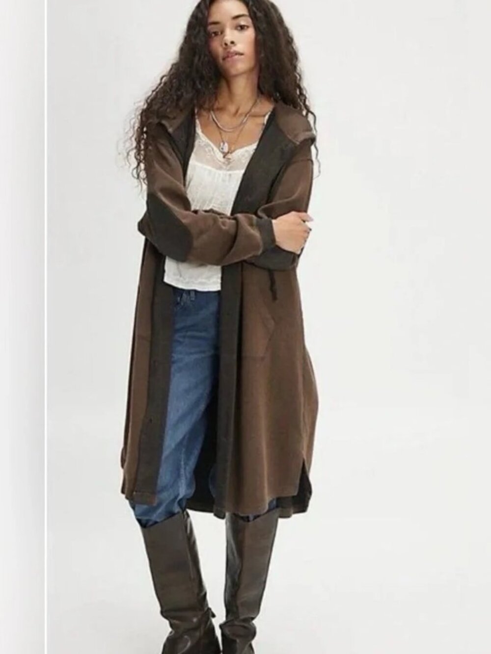 NWOT - Free People - Tomorrow's Sweatshirt Cardigan - Heather Brown - Size L